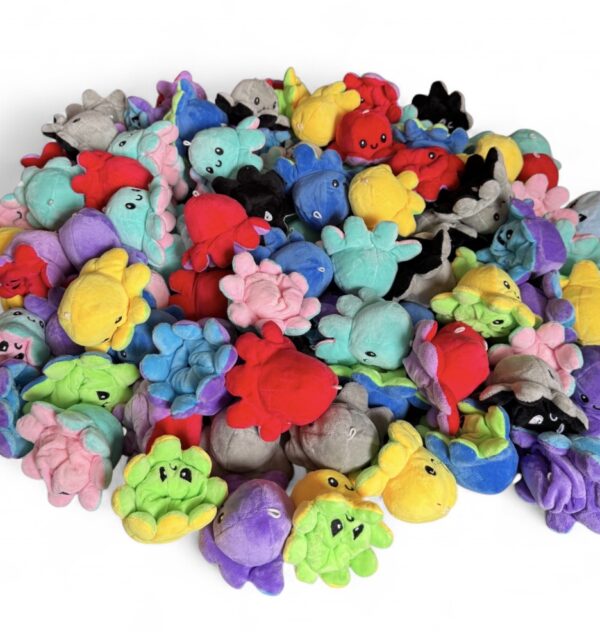 Bulk Lot 100 pcs Reversible Octopus Mini Flip Plush Toys Assorted Colors 2.5”
